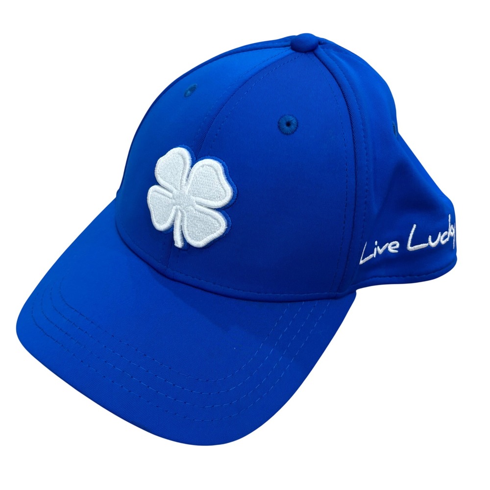 Black Clover Live Lucky Royal Blue Fitted Hat S/M White Clover Logo Baseball Cap